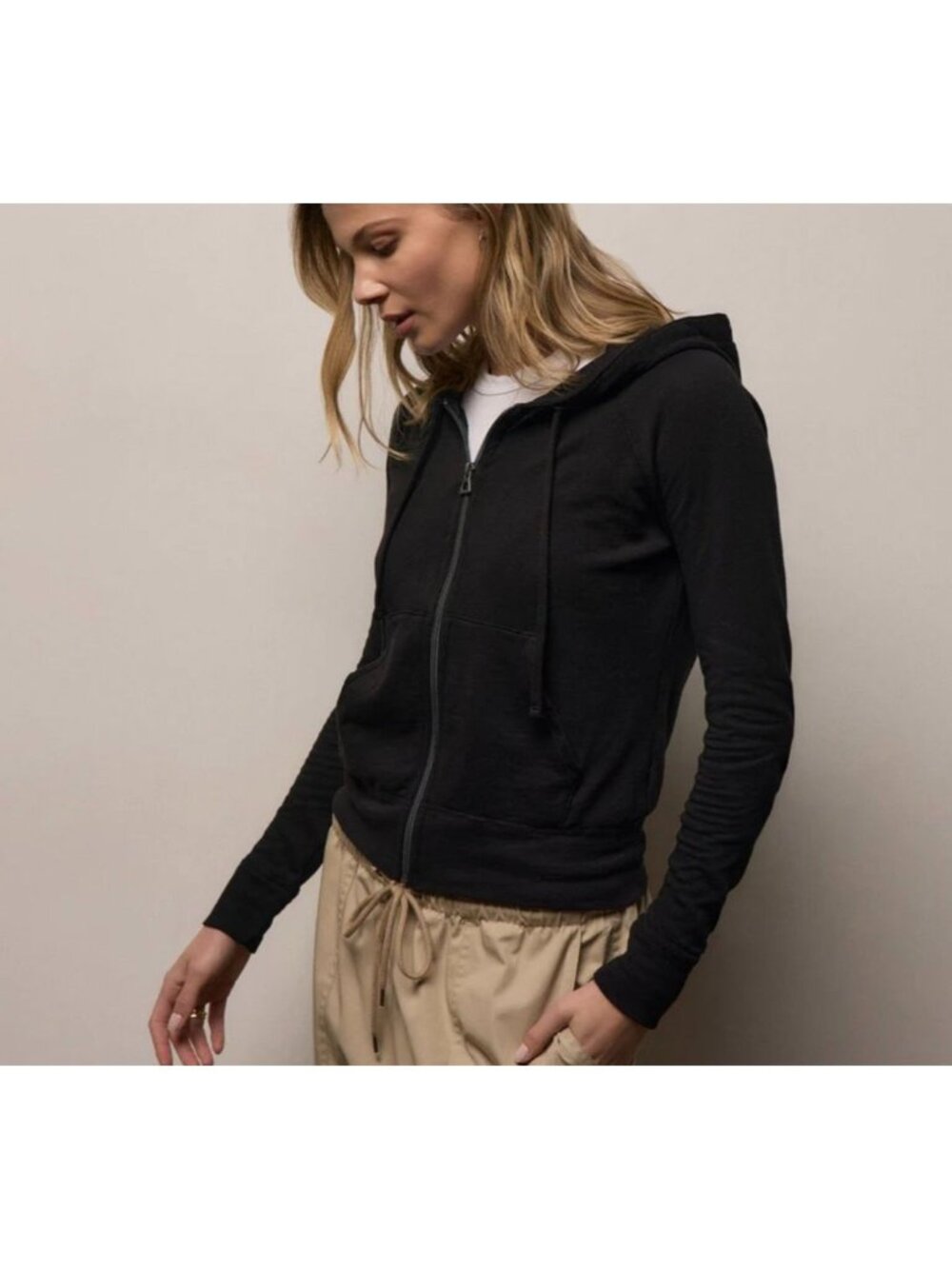 James Perse Womens Sz 4 Vintage French Terry Zip up Hoodie Quiet Luxury Coastal